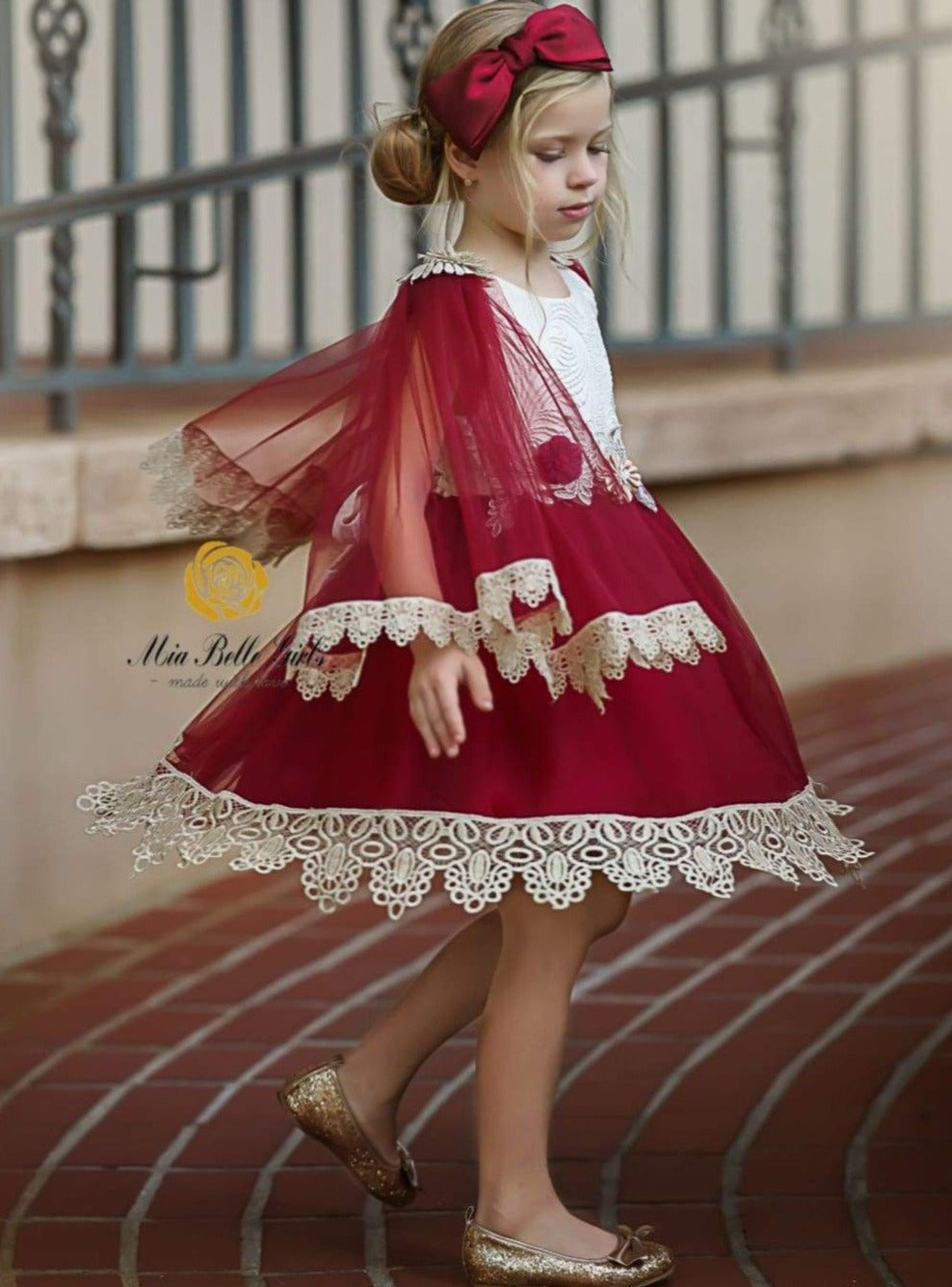 Girls Tulle Lace Trimmed Bohemian Holiday Dress - Girls Fall Dressy Dress