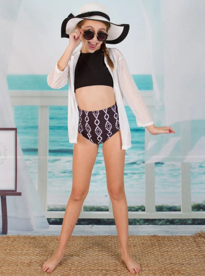 Mia Belle Girls Two Piece High Rise Bikini & Cover Up | Resort Wear