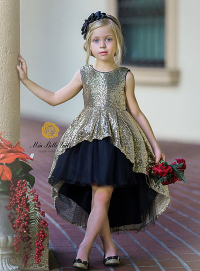 Girls Sparkle Dresses | Two Tone Sequin Hi-Lo Holiday Party Dress