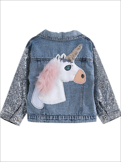 Kids Denim Clothes | Unicorn Sequin Denim Jacket | Mia Belle Girls