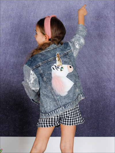 Kids Denim Clothes | Unicorn Sequin Denim Jacket | Mia Belle Girls