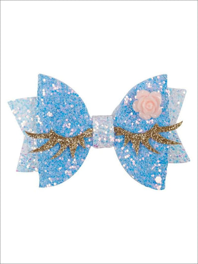 Girls Unicorn Glitter Eyelash Hair Bow - Blue - Hair Accessories