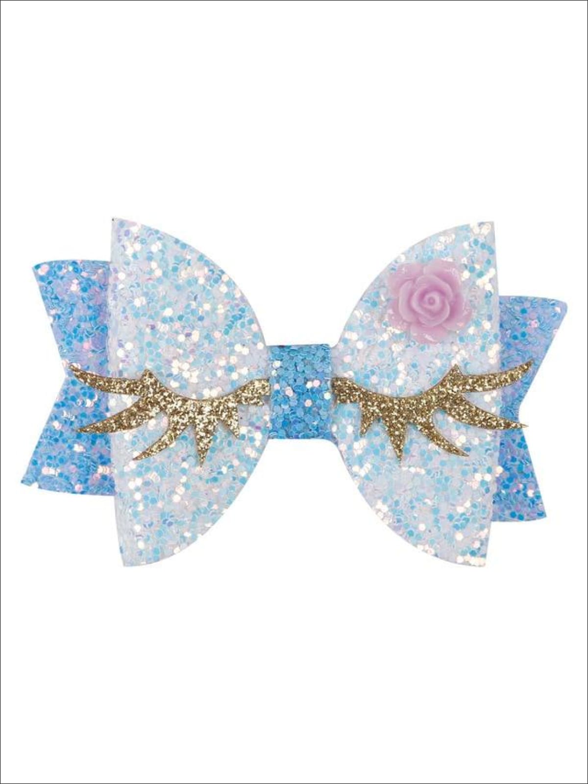Girls Unicorn Glitter Eyelash Hair Bow - Sky Blue - Hair Accessories