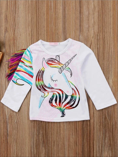 Spring Toddler Tops | Rainbow Mane Unicorn Tassel Long Sleeve Top