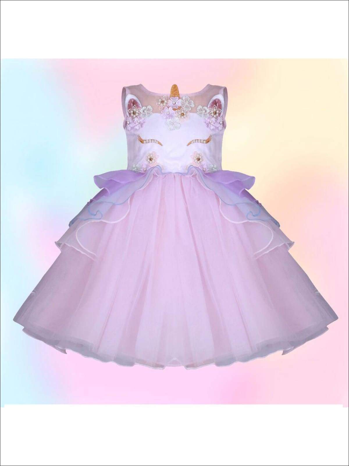 Mia Belle Girls Unicorn Princess Tulle Halloween Dress 