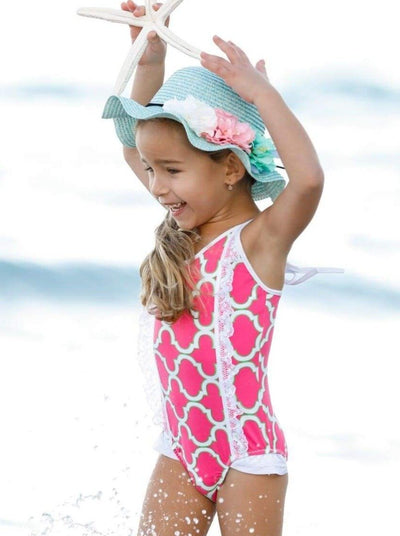 Girls V- Neck Haltered Lace Ruffled One Piece Swimsuit - Girls One Piece Swimsuit