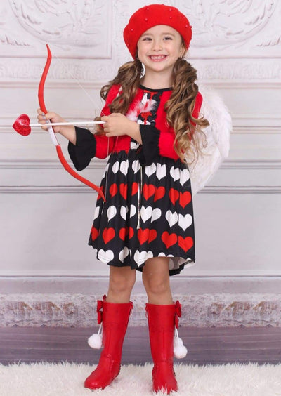 Girls Cupid Love Heart Print Ruffle Dress - 2T/8Y for toddlers and girls