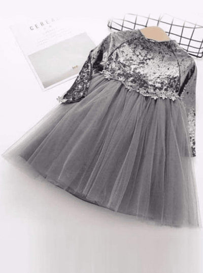 Girls Velvet Tutu Dress with Lace Waist Detail (Pink Blue Gray) - Gray / 2T - Girls Fall Dressy Dress