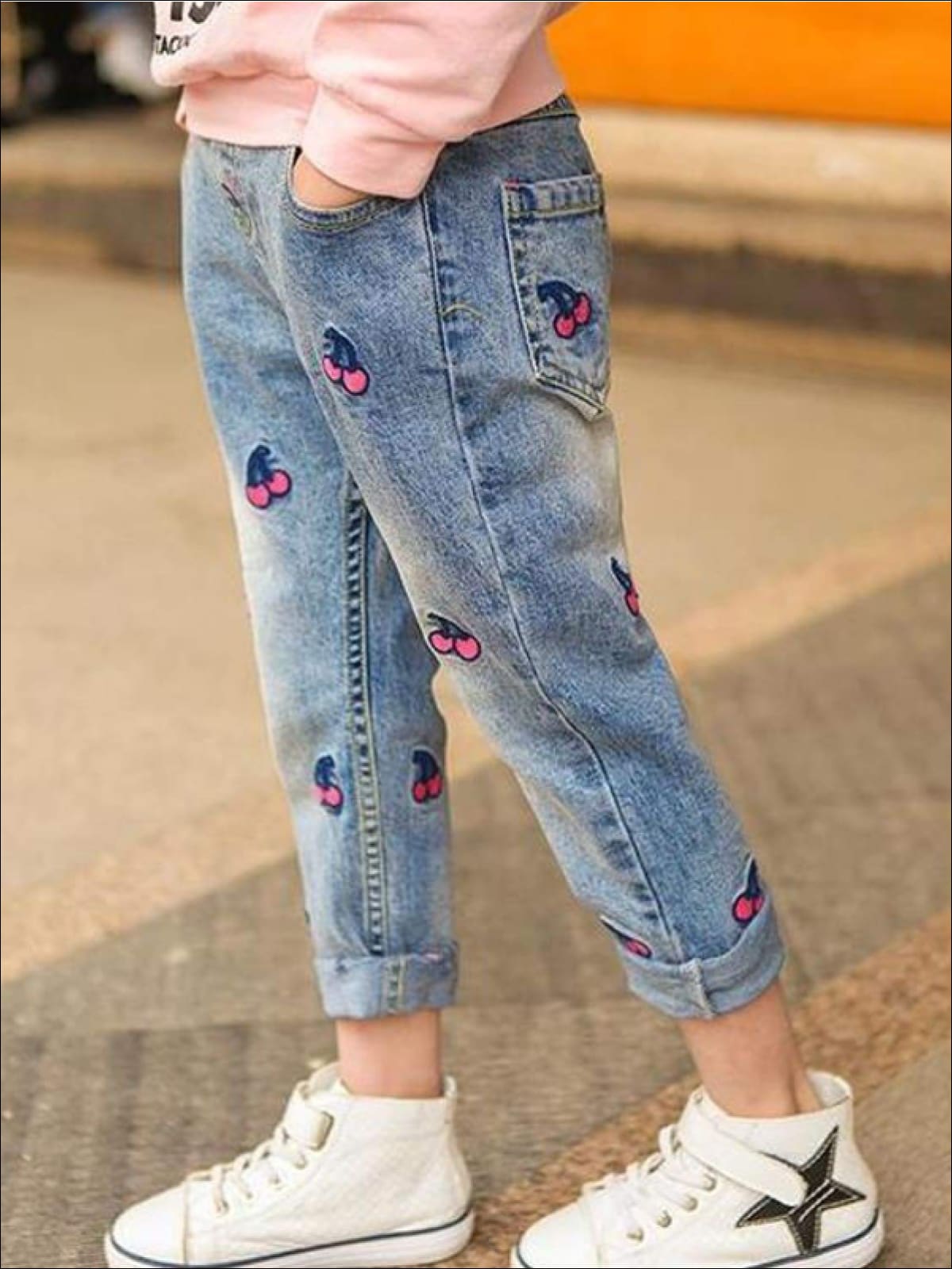 Kids Denim Clothes | Vintage Cherry Patch Jeans | Mia Belle Girls