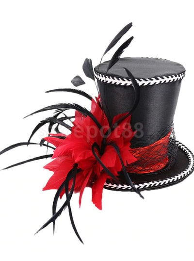 Girls Vintage Feather Fascinator Top Hat - Black - Girls Halloween Costume