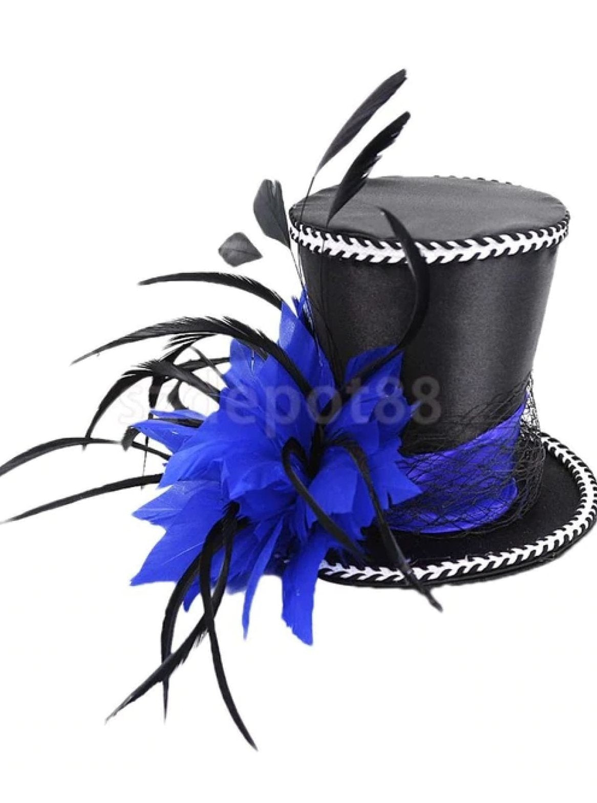 Girls Vintage Feather Fascinator Top Hat - Blue - Girls Halloween Costume