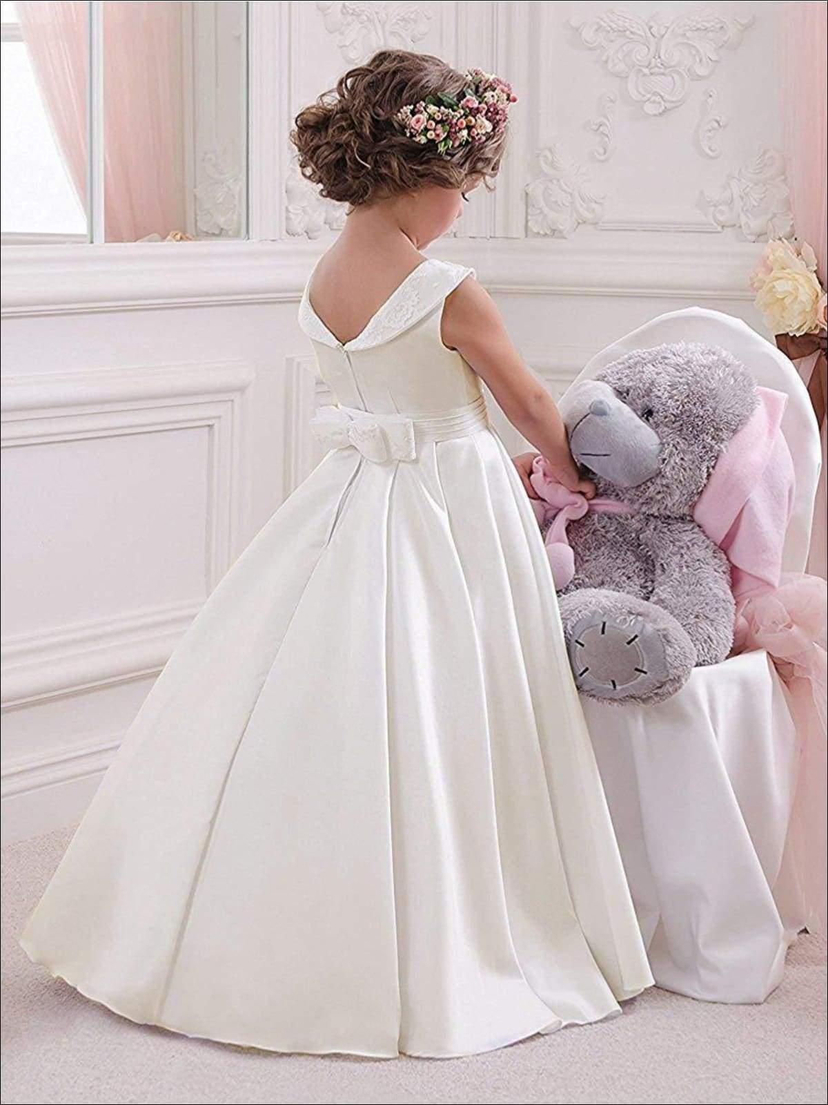 Girls Vintage Style Embellished Floor Length Gown with Crystal Applique - Girls Gown