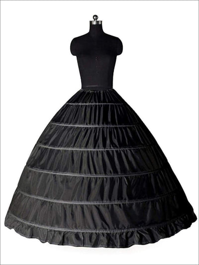 Girls Voluminous 6 Hoop Floor Length Petticoat Underskirt (Black & White) - Black / One Size - Flower Girl Dresses