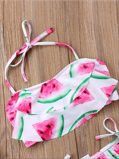 Girls Watermelon Print Self-Tie Two Piece Swimsuit - Girls Two Piece Swimsuit