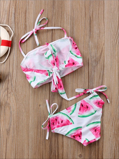 Girls Watermelon Print Self-Tie Two Piece Swimsuit - Girls Two Piece Swimsuit