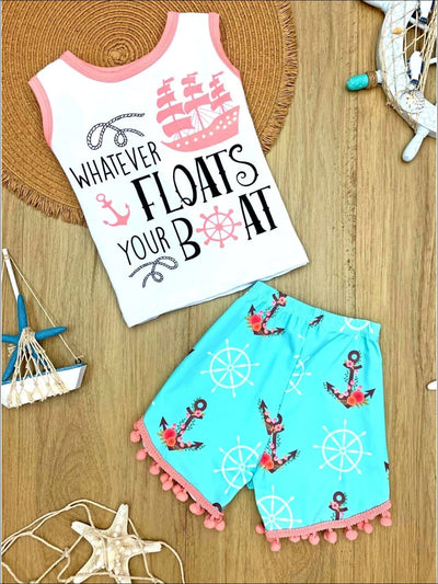 Girls  Resort Wear | Whatever Floats Your Boat Top & Anchor Shorts Set
