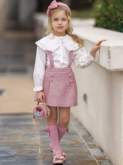 Mia Belle Girls Blouse & Tweed Overall Skirt Set | Preppy Chic Outfits
