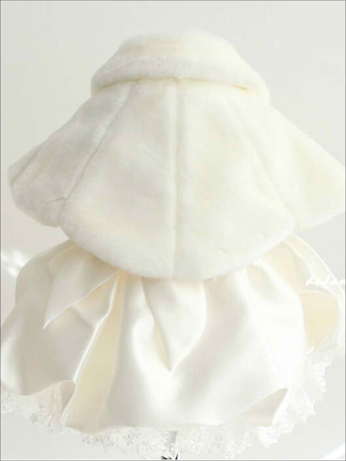 Girls White Faux Fur Bow Applique Princess Cloak/Bolero - Girls Jacket