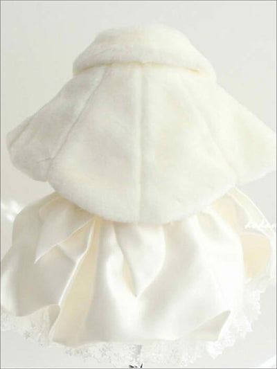 Girls White Faux Fur Bow Applique Princess Cloak/Bolero - Girls Jacket