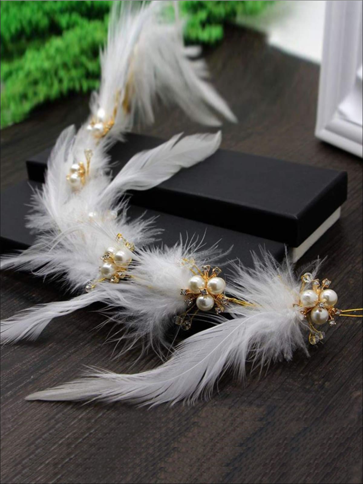 Girls White Feather Pearl Crown Halo Headband - Accessories