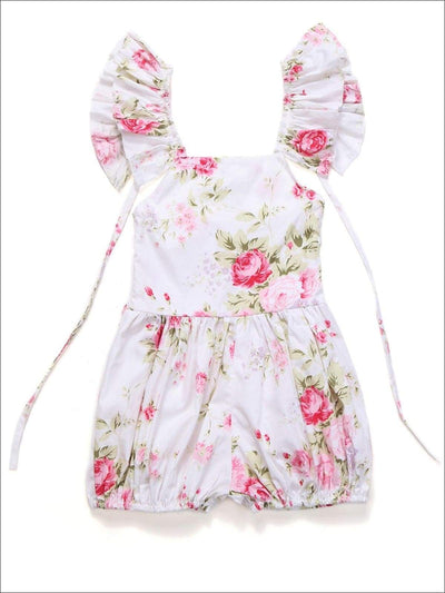 Girls Spring Outfits | Toddler Floral Flutter Sleeve Balloon Romper