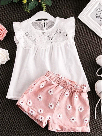 Spring Clothes For Girls | White Eyelet Ruffle Top & Floral Shorts Set ...