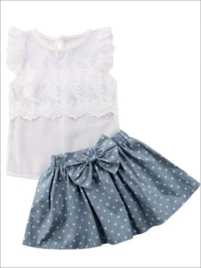 Girls White Lace Top & Polka Dot Skirt Set - White / 2T - Girls Spring Casual Set