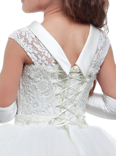 Girls White Lace-up Back Communion Gown - Girls Gowns