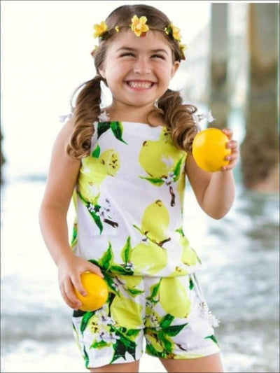 Toddler Spring Outfits | Little Girls Lemon Print Top & Shorts Set