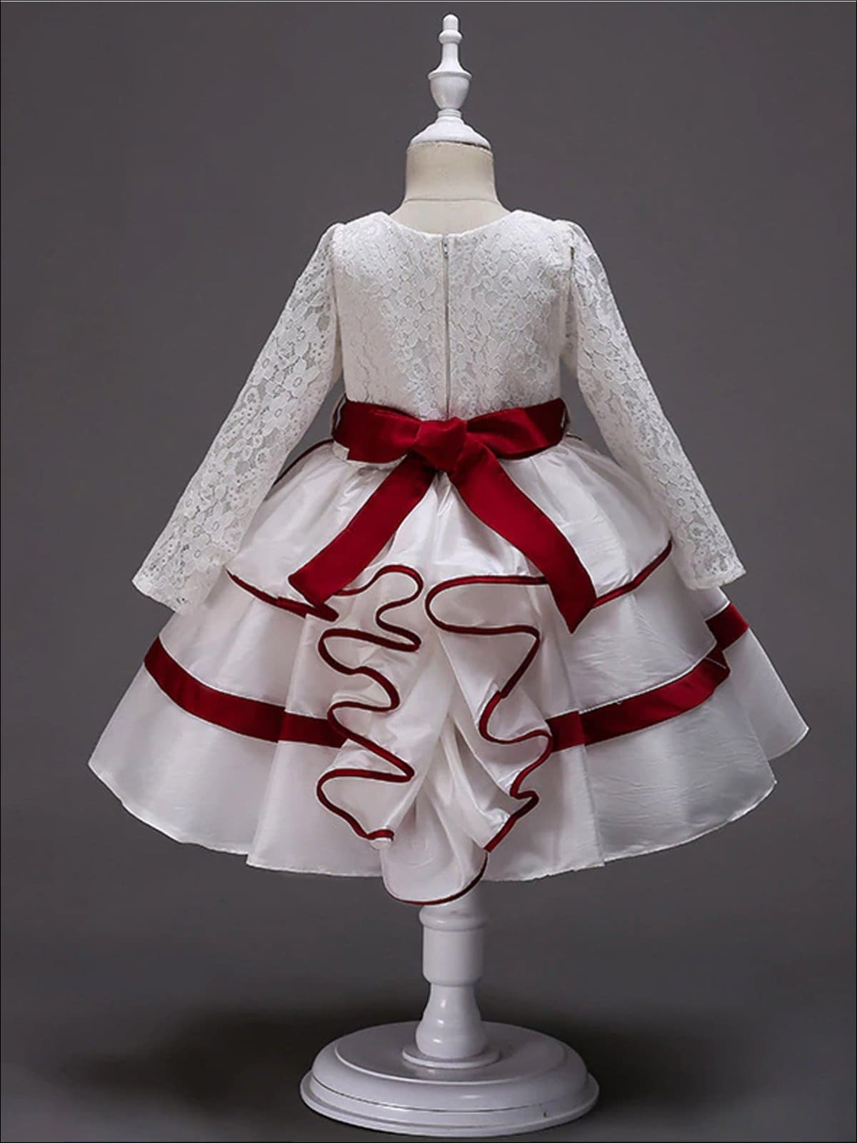 Girls Formal Dresses | Long Sleeve Lace Bodice Holiday Princess Dress