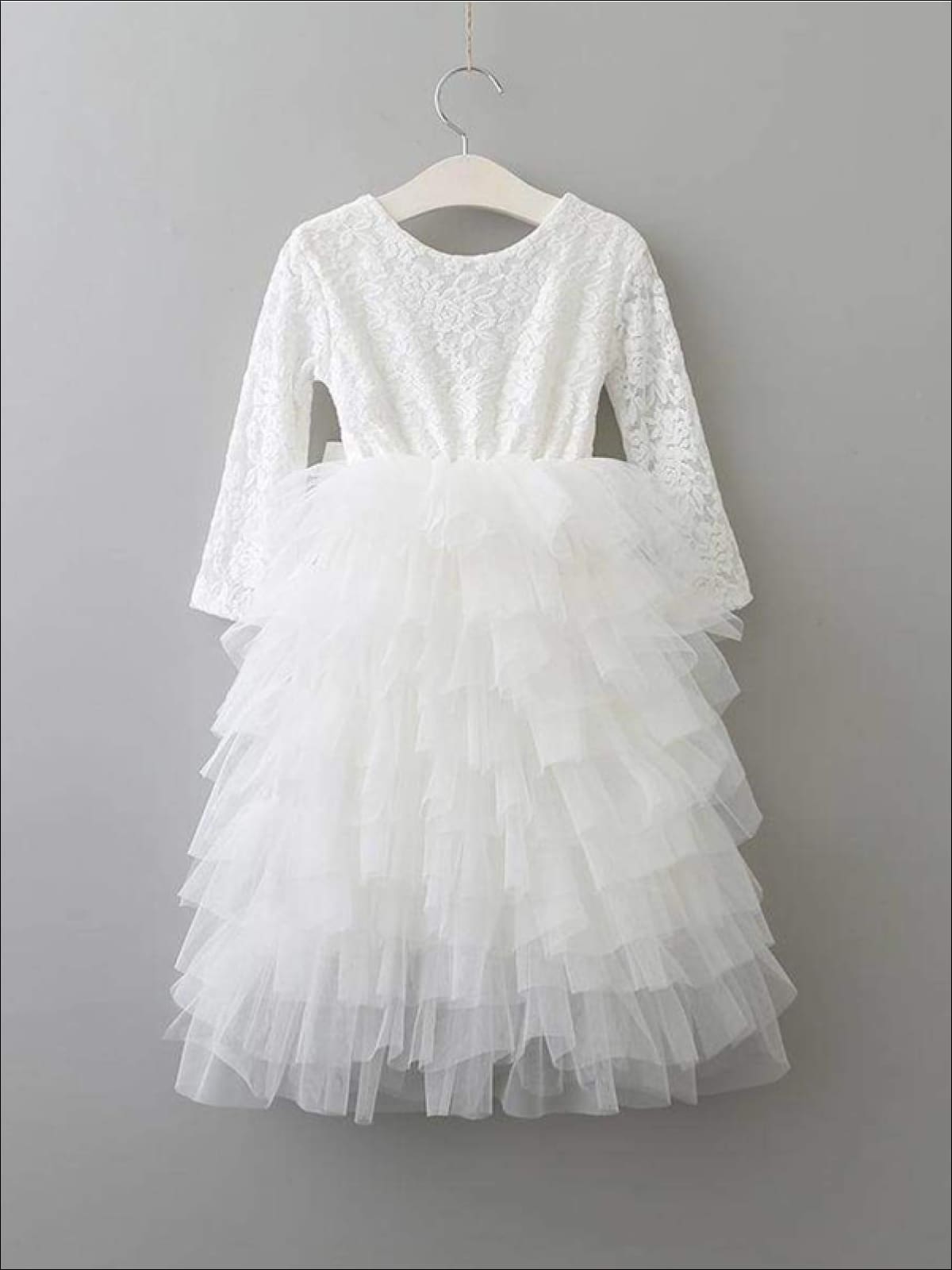 Girls Communion Dresses | White Maxi Lace Tiered Ruffled Party Dress