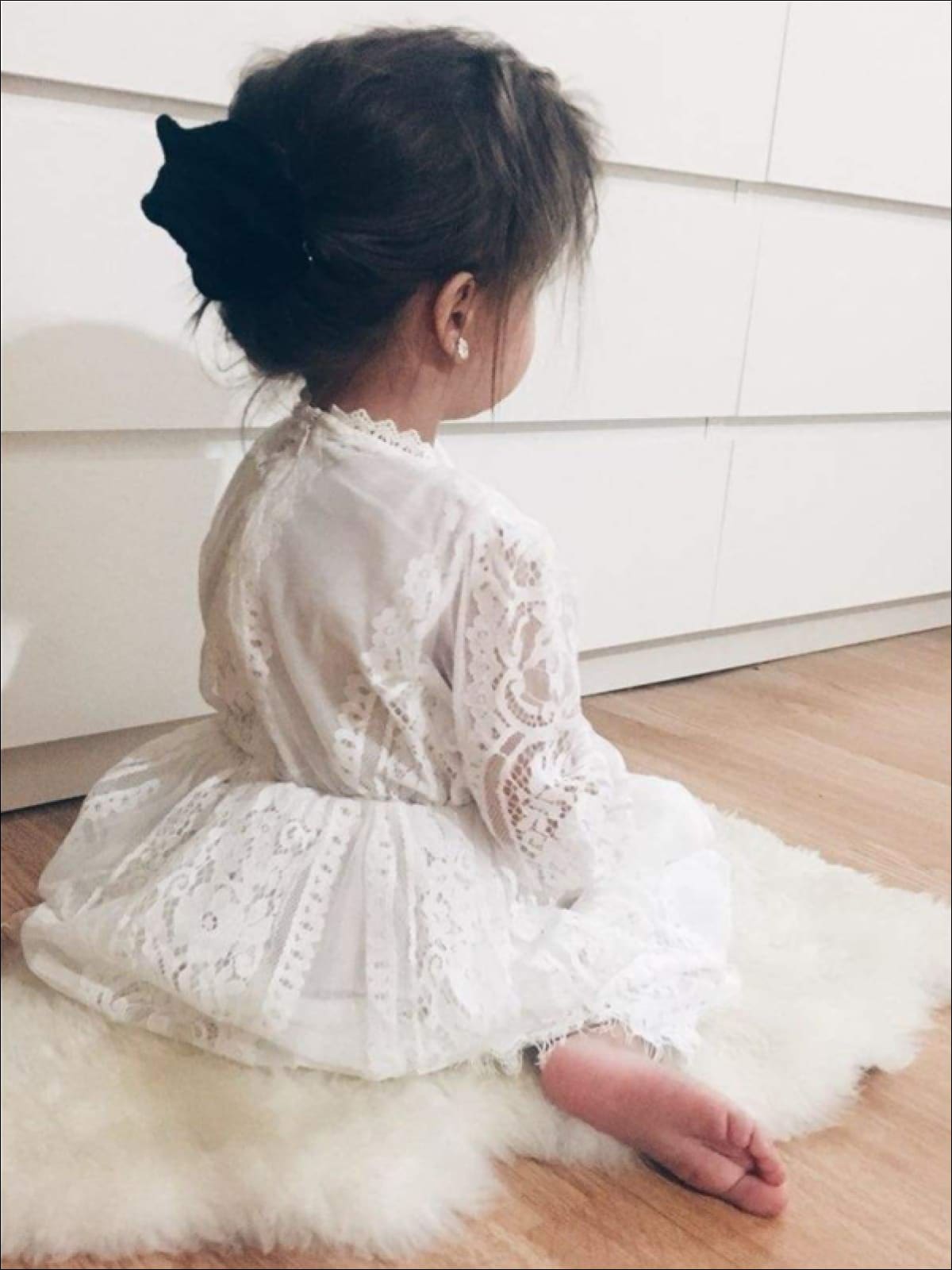 Girls White Long Sleeves Lace Dress ( 2 colors option ) Girls Spring Casual Dress