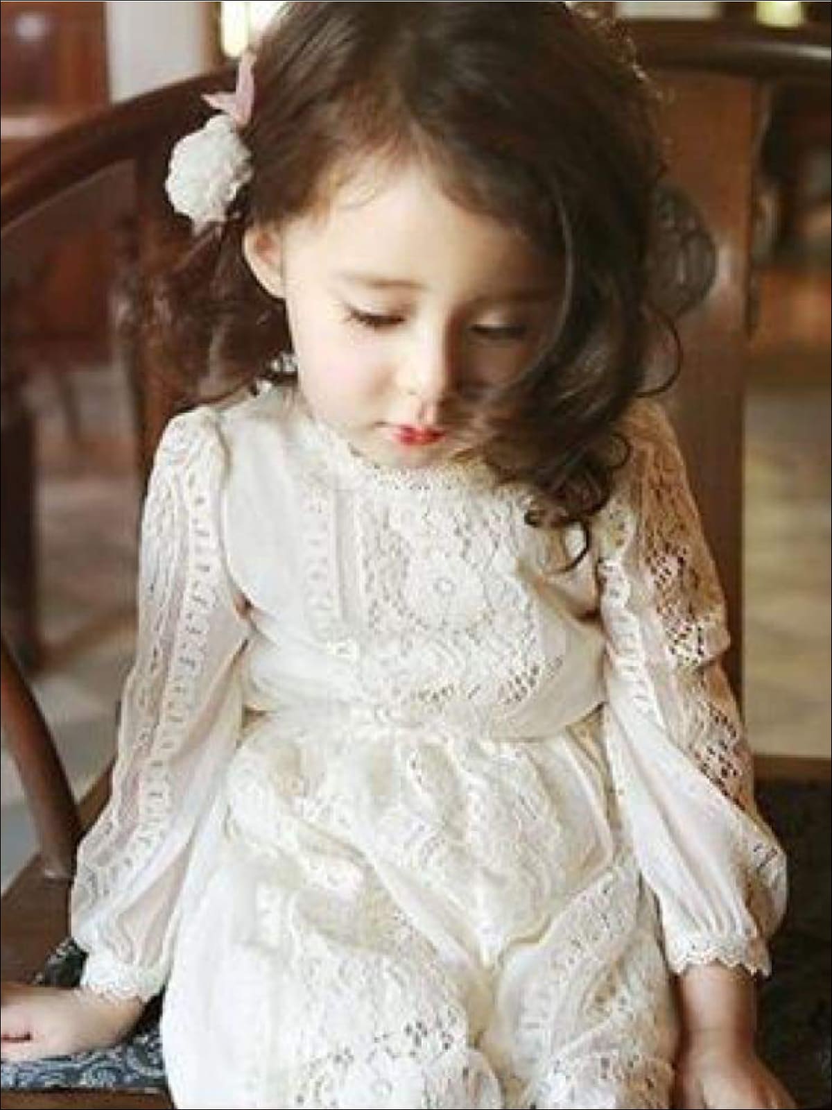 Girls White Long Sleeves Lace Dress ( 2 colors option ) Girls Spring Casual Dress