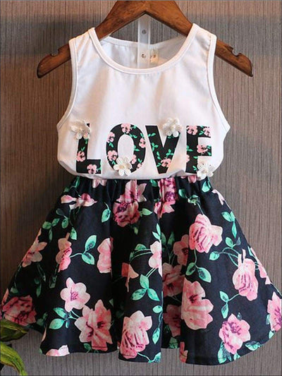 Girls Spring Outfits | Love Flower Tank Top & Floral Skirt Set
