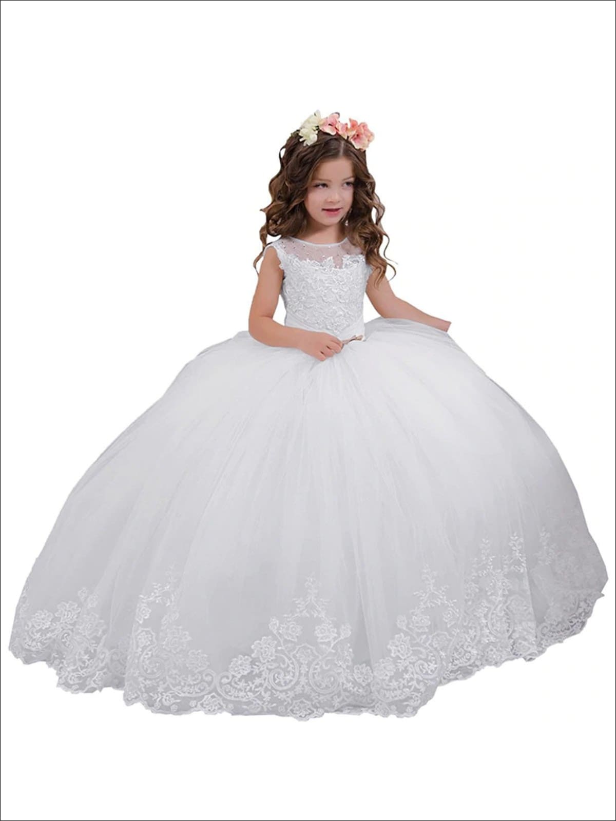 Girls White Pearl Embellished Communion Gown - White / 2T - Girls Gowns