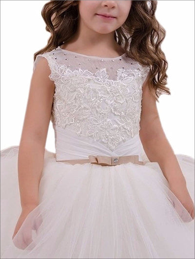Girls White Pearl Embellished Communion Gown - Girls Gowns