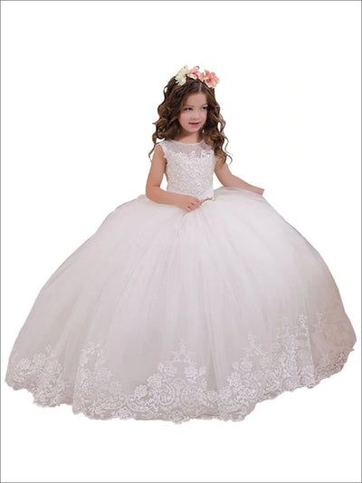 Girls White Pearl Embellished Communion Gown - Ivory / 2T - Girls Gowns