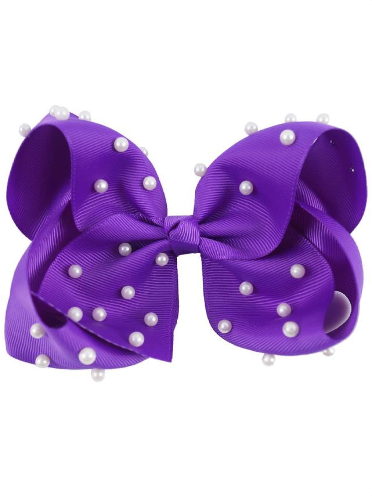 Girls White Pearl Ribbon Hair Bow - Purple - Hair Accessories