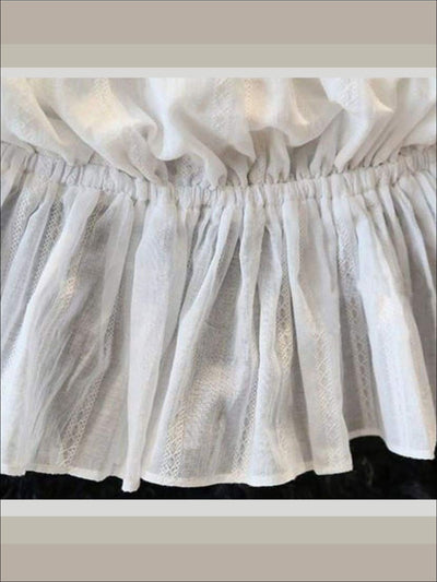 Girls White Peasant Style Tunic & Applique Denim Shorts Set - Girls Casual Spring Set