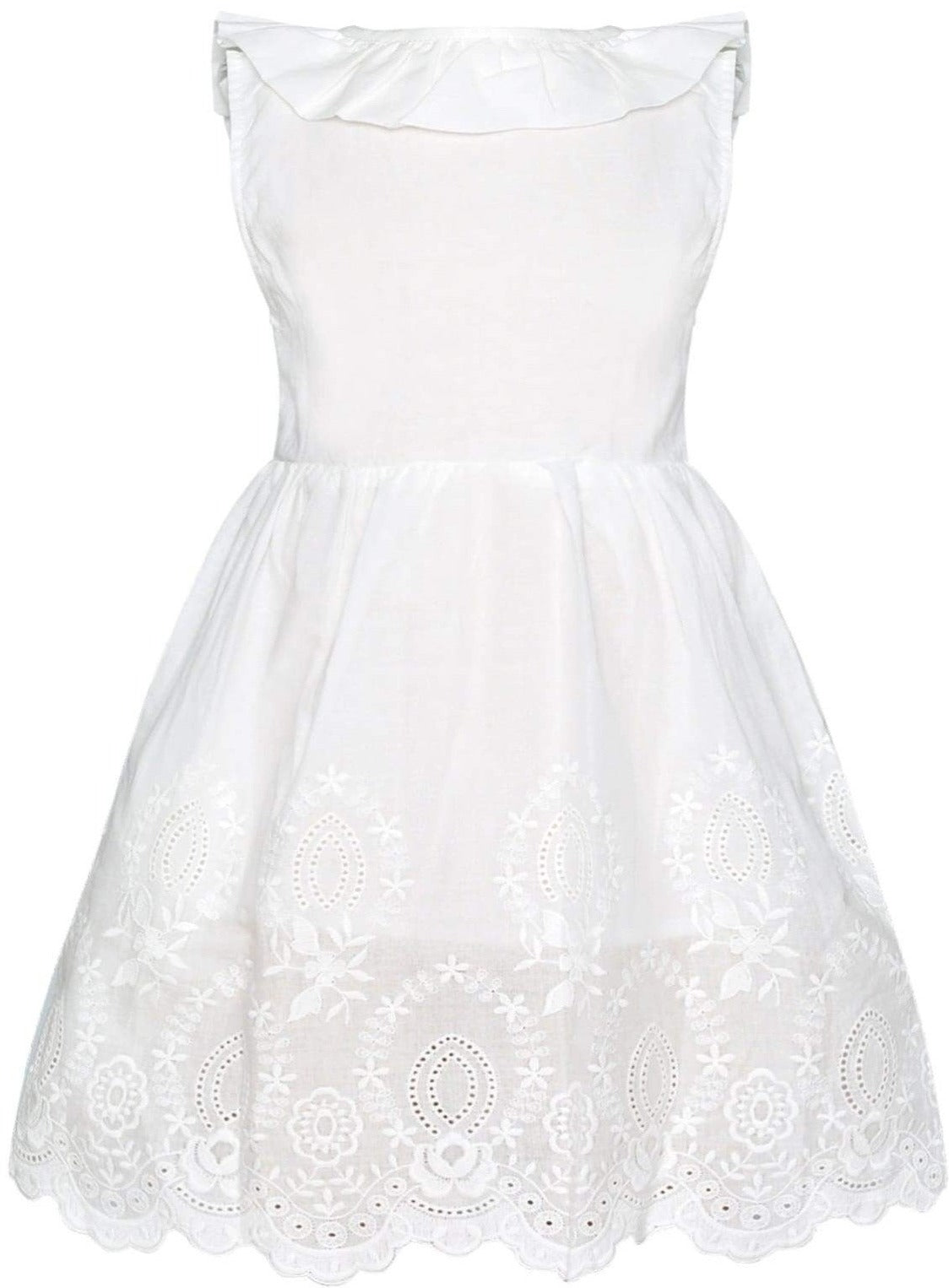 Mia Belle Girls White Lace Ruffled Dress | Girls Resort Wear