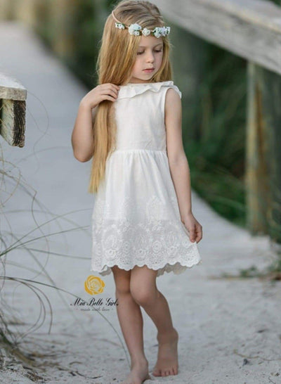 Mia Belle Girls White Lace Ruffled Dress | Girls Resort Wear