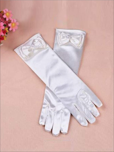 Girls White Satin Dress Up Gloves - Girls Halloween Costume