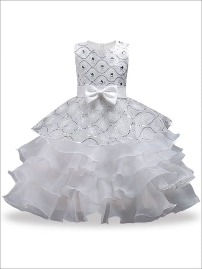 Girls Communion Dresses | White Jeweled Ruffle Tiered Princess Dress