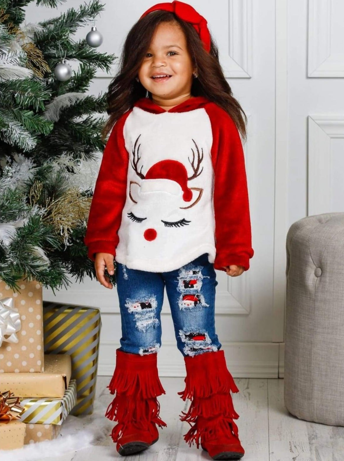 Girls Winter Sweater | Wintertime Fun Fleece Raglan Holiday Hoodie