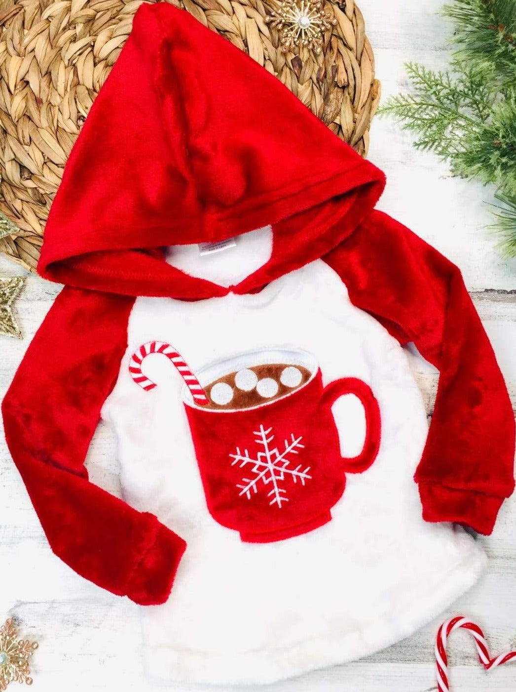 Girls Winter Sweater | Wintertime Fun Fleece Raglan Holiday Hoodie
