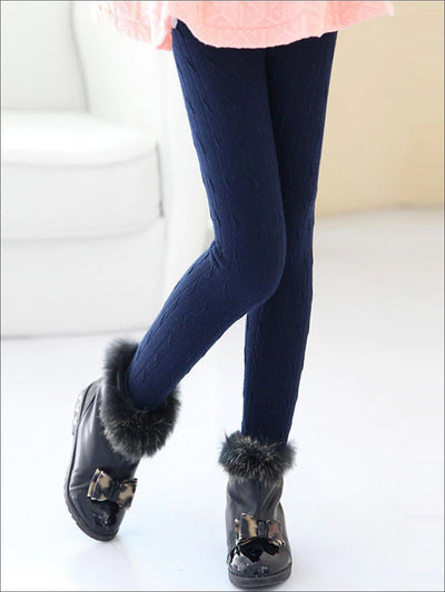 Girls Winter Fleece Lined Leggings - Navy / 3T - Girls Leggings