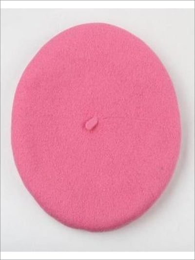Girls Wool Basic Beret (20 color options) - Pink / One - Girls Beret