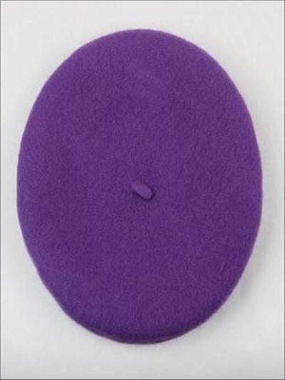 Girls Wool Basic Beret (20 color options) - Purple / One - Girls Beret
