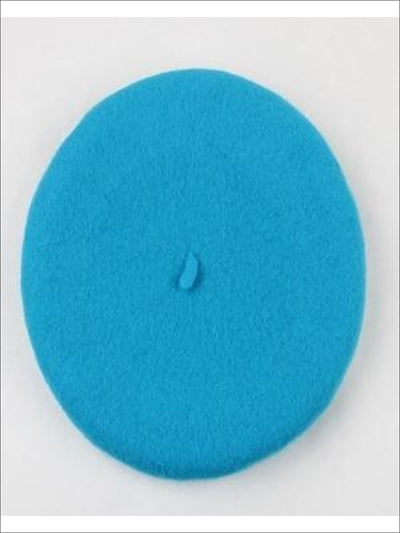 Girls Wool Basic Beret (20 color options) - Turquoise / One - Girls Beret