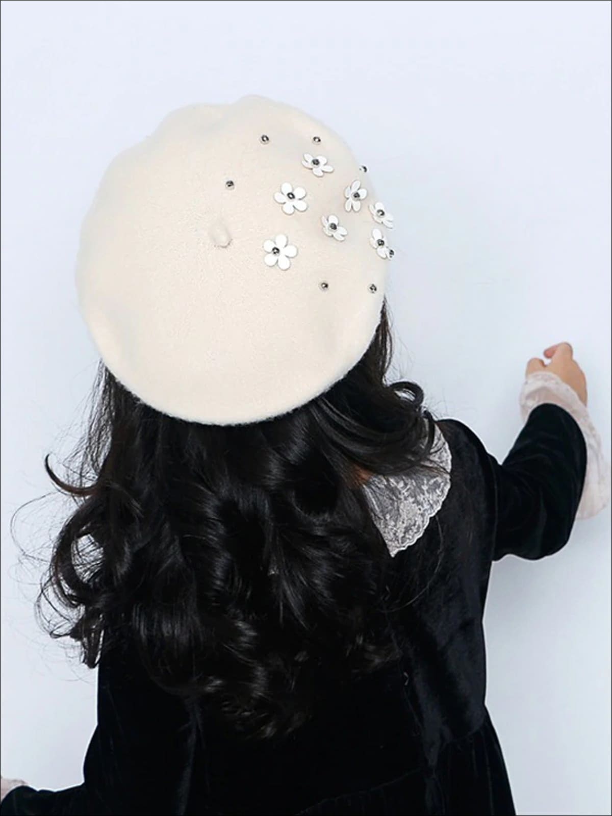 Girls Wool Flower Applique Parisian Style Beret (4 Color Options) - Beige baby hat - Girls Beret
